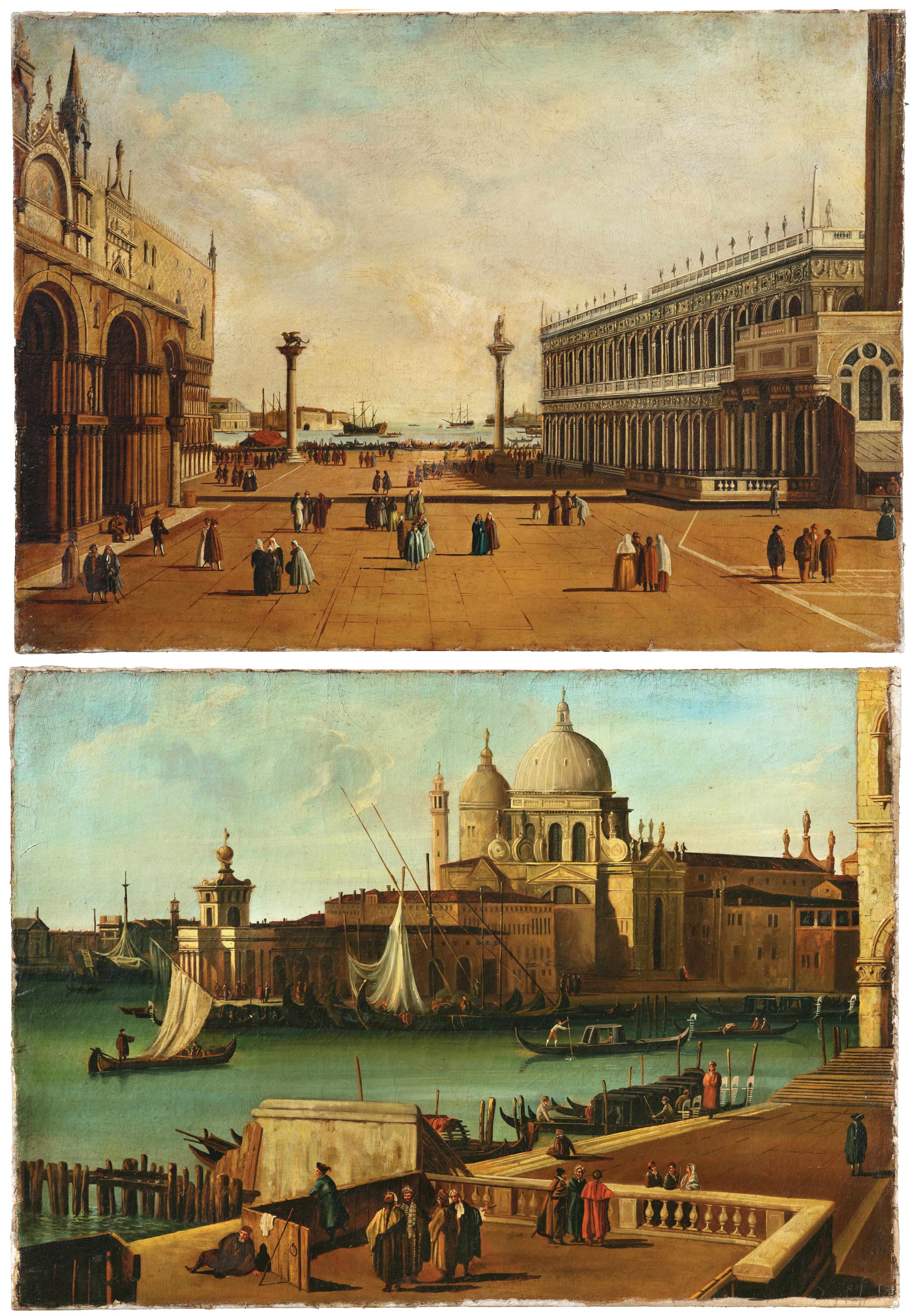 Artwork by Canaletto, The Piazzetta with the Basilica and the Biblioteca Marciana, Venice; and The Grand Canal with the Punta della Dogana and Santa Maria della Salute, Venice, Made of Oil On Canvas