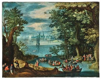 A wooded river landscape with figures - Jan Brueghel the Elder