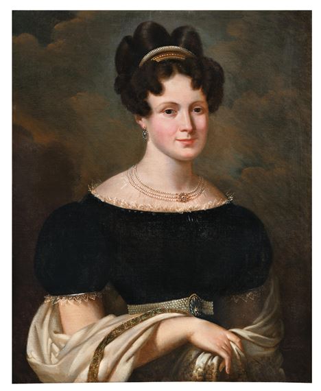 Portrait of a Lady in a Black Dress with a Pearl Belt by Pietro Luchini, 1827
