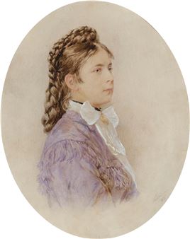 Portrait of a girl in a purple jacket and a plaided hairstyle - Josef Kriehuber