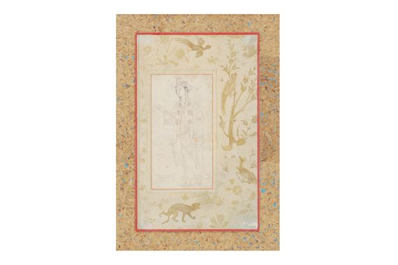 A MINIATURE PAINTING OF A YOUTH WITH WINE CUP by Iranian School, 17th Century