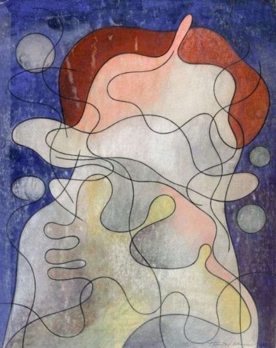 Artwork by Theodor Werner, Gäa. Komposition, Made of Tempera, pastel chalk and pencil on cardboard