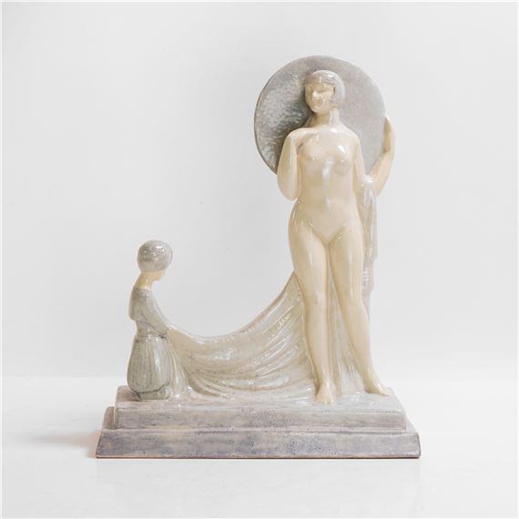 Art Deco cream-glazed figure group - Gaston Deblaize