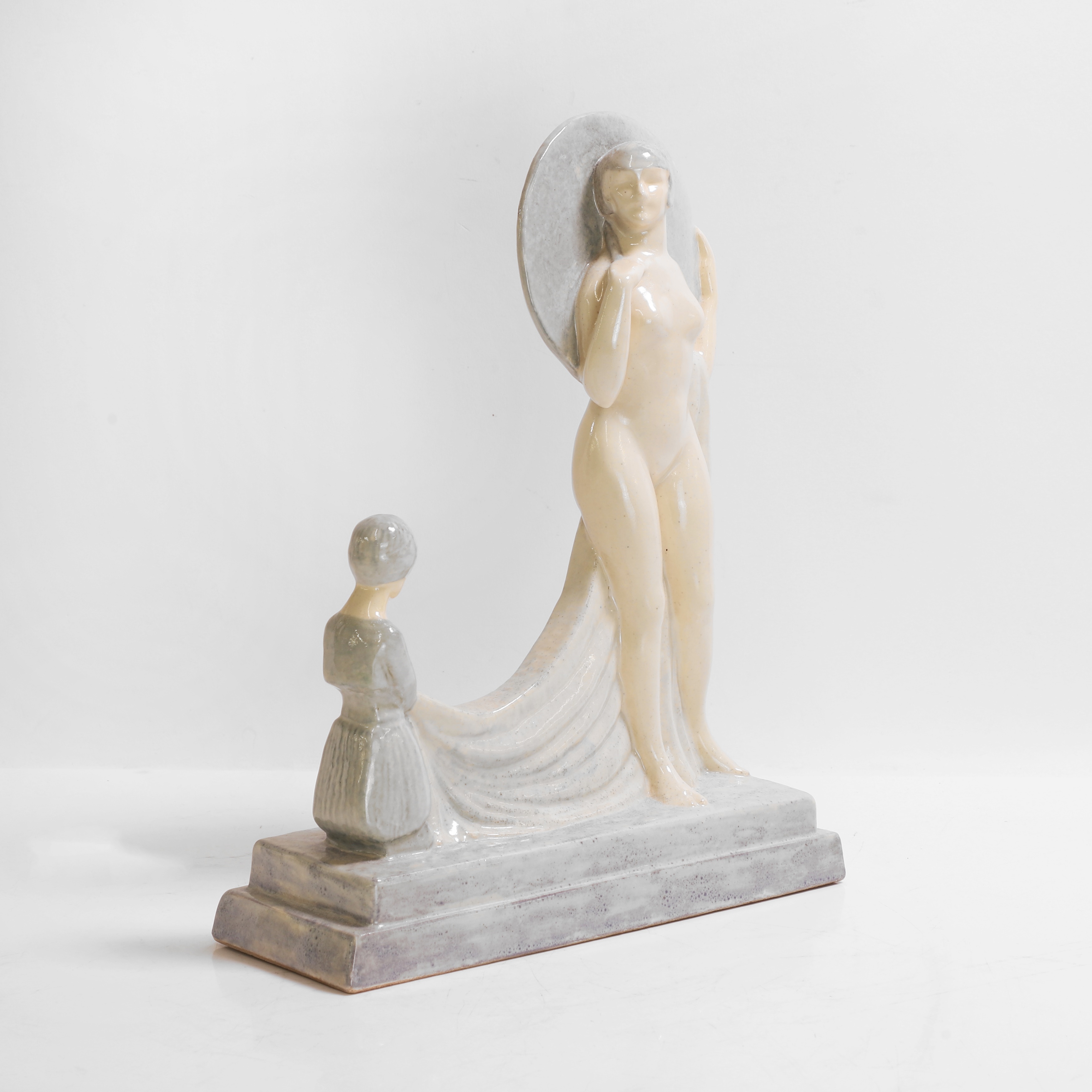 Artwork by Gaston Deblaize, Art Deco cream-glazed figure group, Made of Cream-Glazed Figure Group
