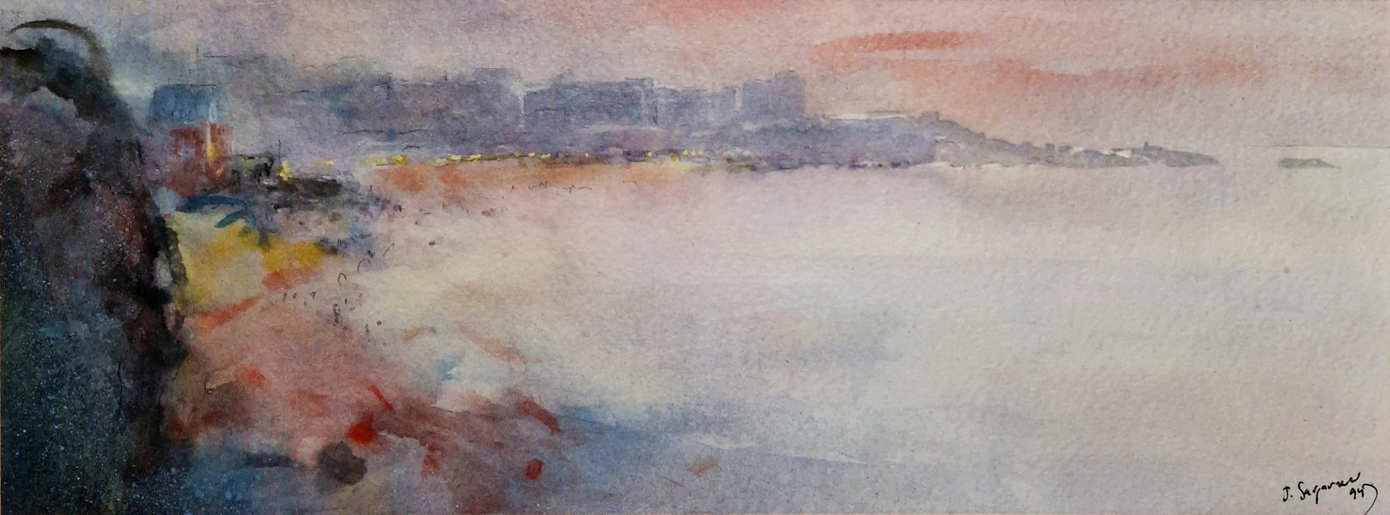 Javier Sagarzazu | Coastal view with town in distance (1994) | MutualArt