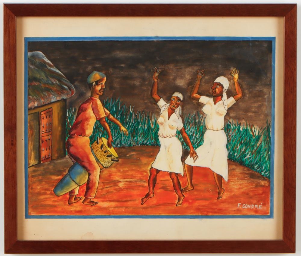 Artwork by F. Gondre, Drummer and Dancers, Made of Watercolor On Paper