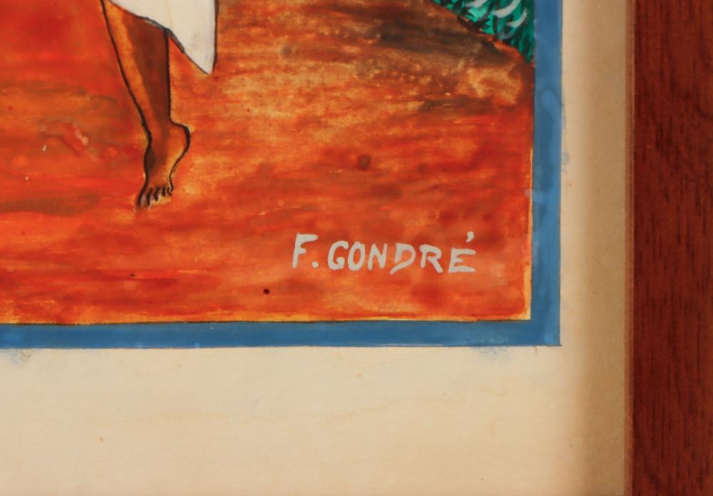 Artwork by F. Gondre, Drummer and Dancers, Made of Watercolor On Paper