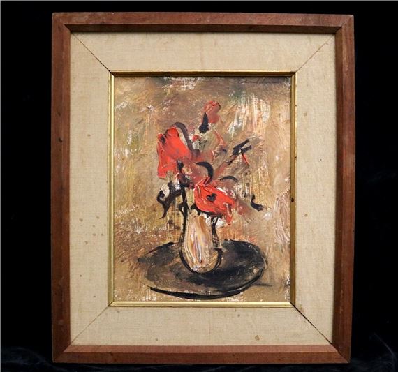 Edward Rosenfeld | Bouquet of Red Flowers in a White Vase | MutualArt