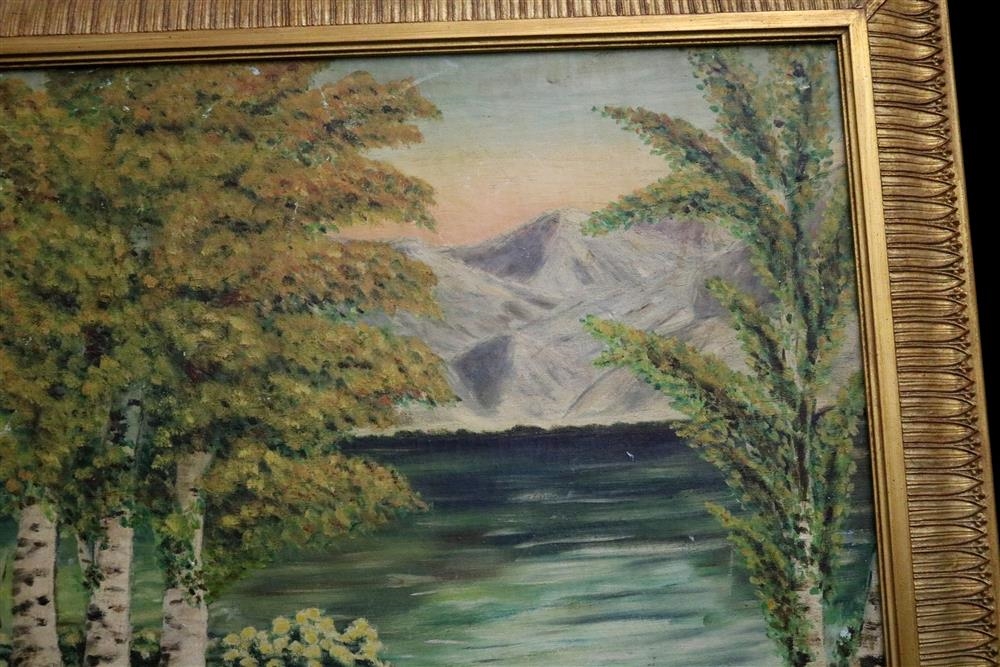 Artwork by Jonas Lie, Stand of Birch Trees by a Lake, Made of Oil On Canvas