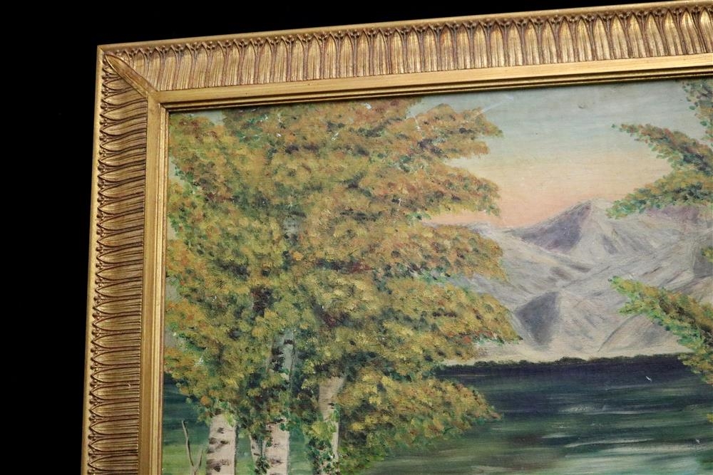 Artwork by Jonas Lie, Stand of Birch Trees by a Lake, Made of Oil On Canvas