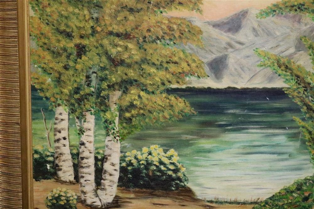Artwork by Jonas Lie, Stand of Birch Trees by a Lake, Made of Oil On Canvas