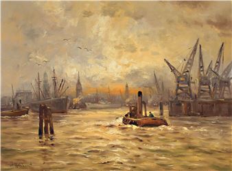 sunrise in the port - Adolf Rheinert
