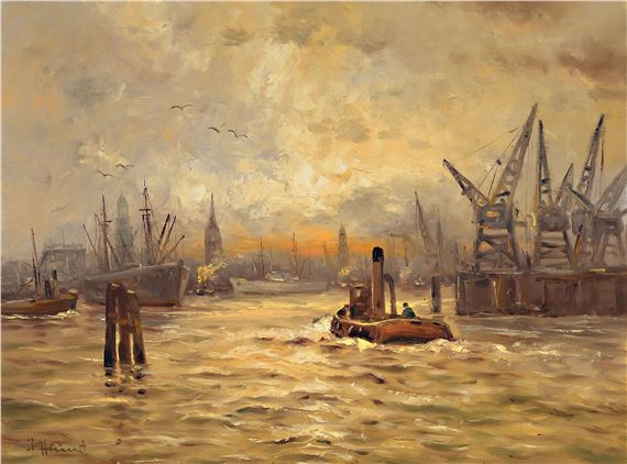 sunrise in the port - Adolf Rheinert