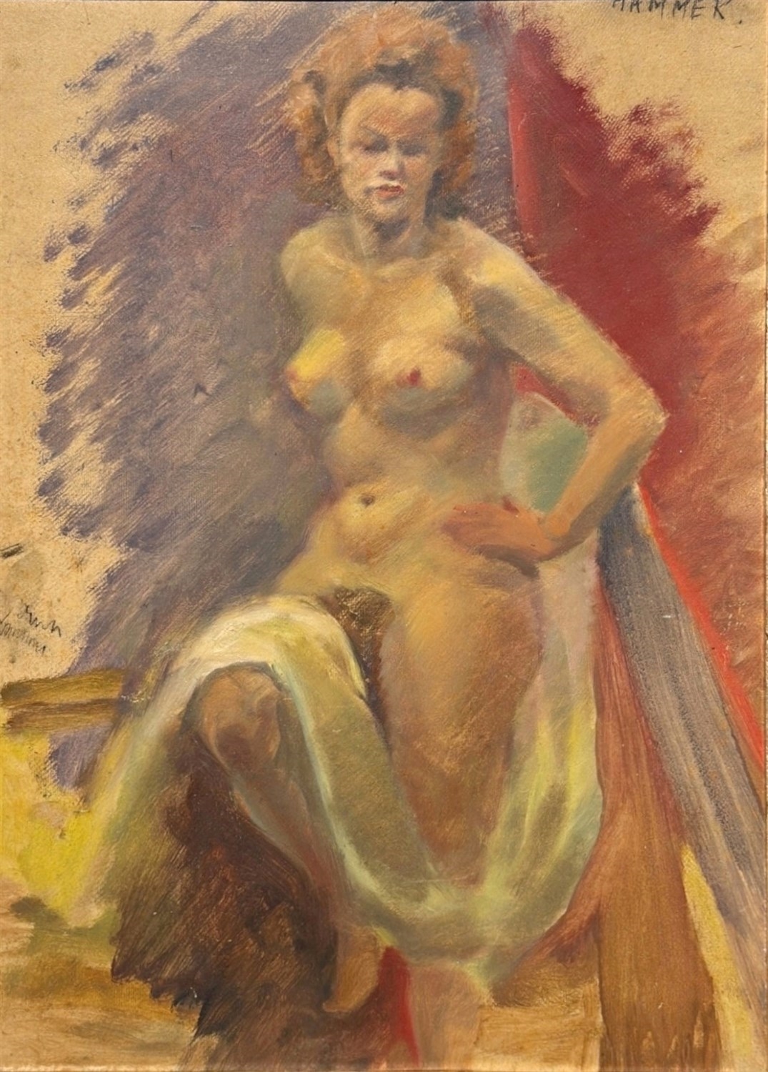 Artwork by Victor Karl Hammer, Sitzender Akt, Made of oil on cardboard