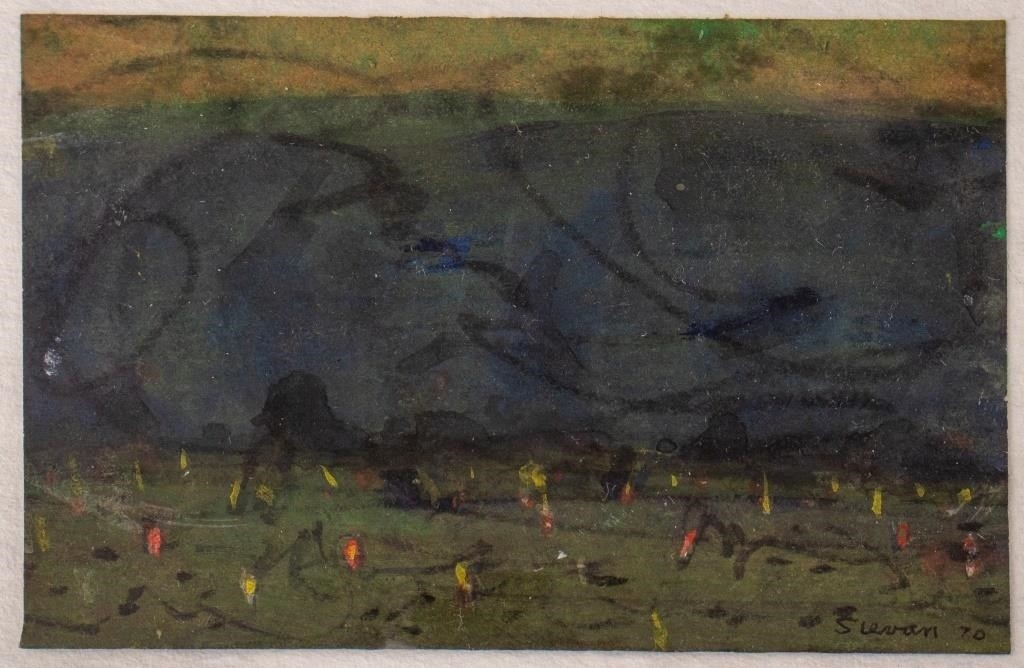 Maurice Sievan | Abstract Landscape Scene with Flowers (1970) | MutualArt