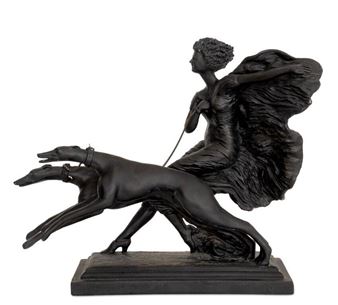 Woman and Hounds Patinated Metal Sculpture - Gabriel Bernal