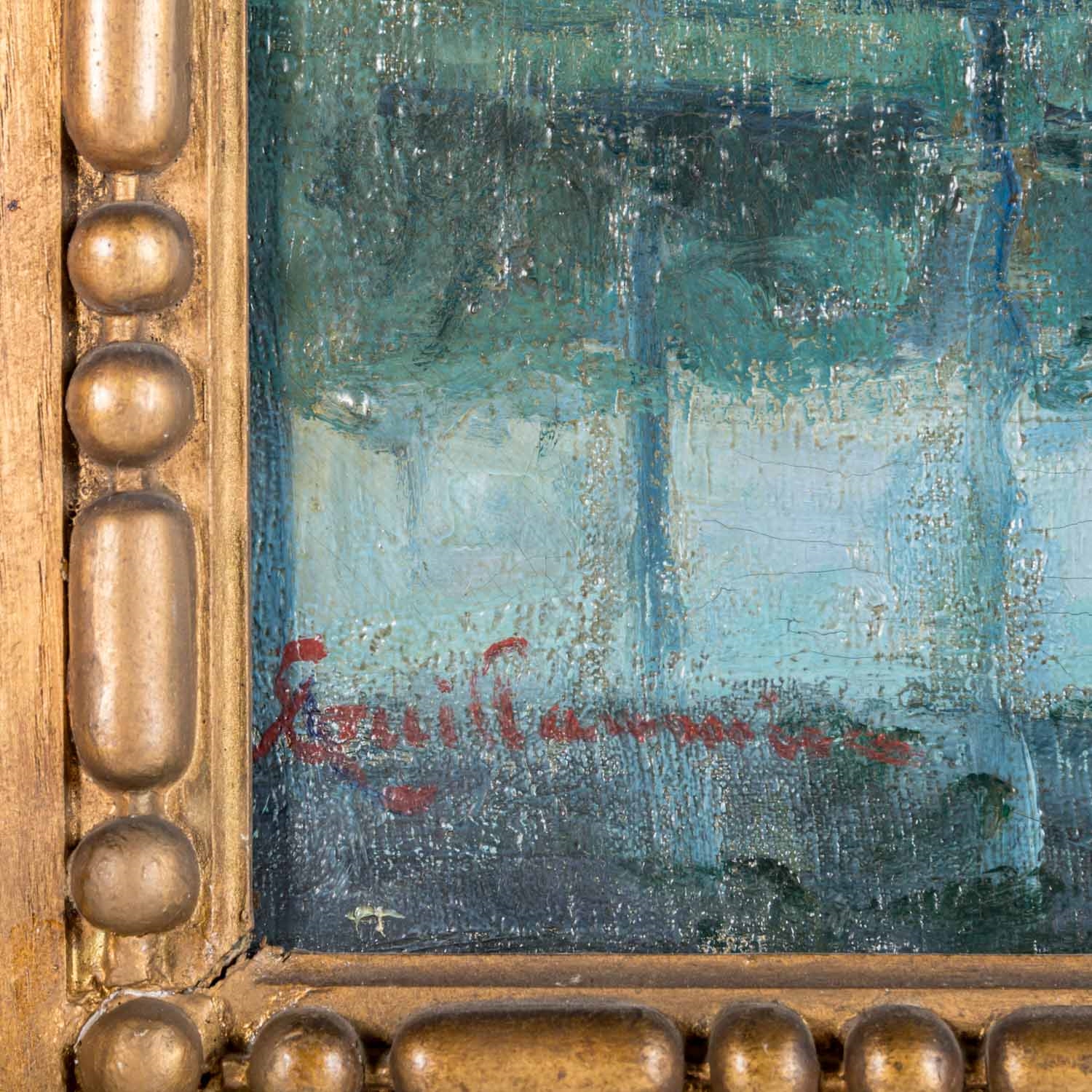 Artwork by Armand Guillaumin, Schiffe auf der Seine mit der Silhouette von Paris im Hintergrund, Made of Oil On Canvas