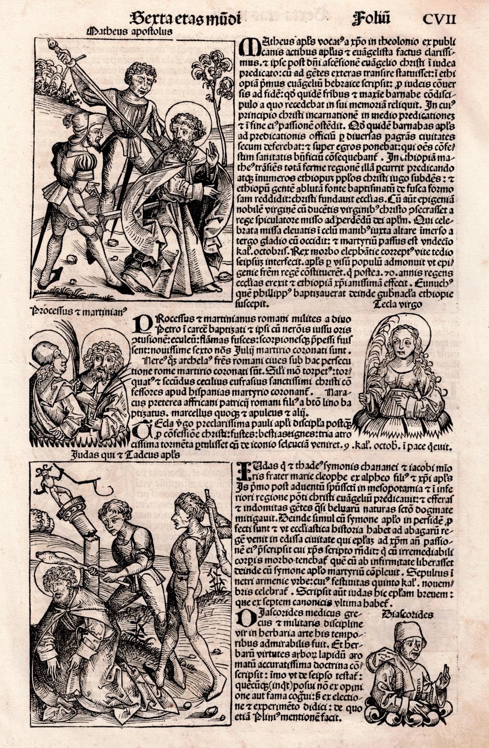 Artwork by Michael Wolgemut, Nuremberg Chronicle -Martyrdom of four Apostles - 1493, Made of Woodcuts