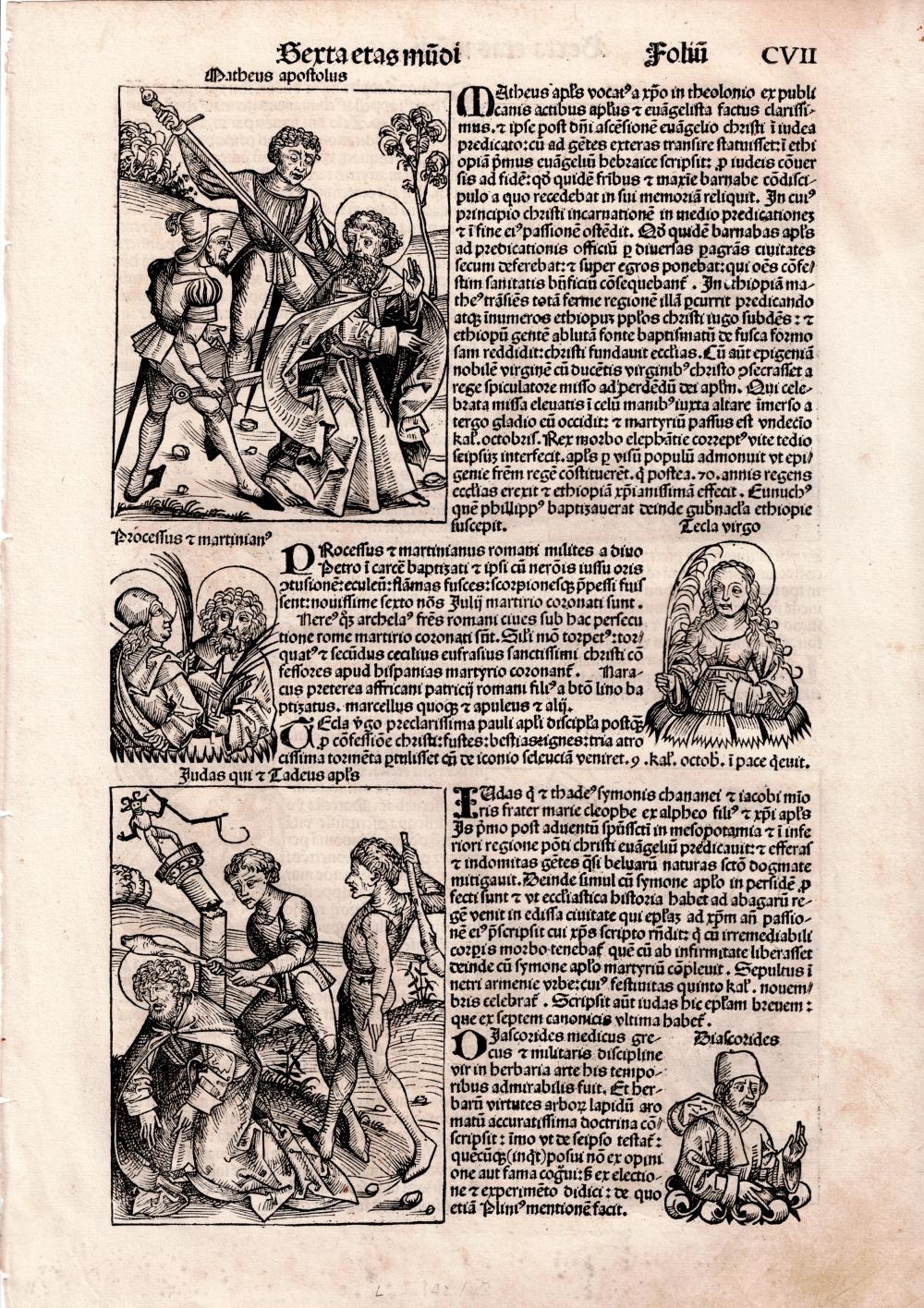 Artwork by Michael Wolgemut, Nuremberg Chronicle -Martyrdom of four Apostles - 1493, Made of Woodcuts