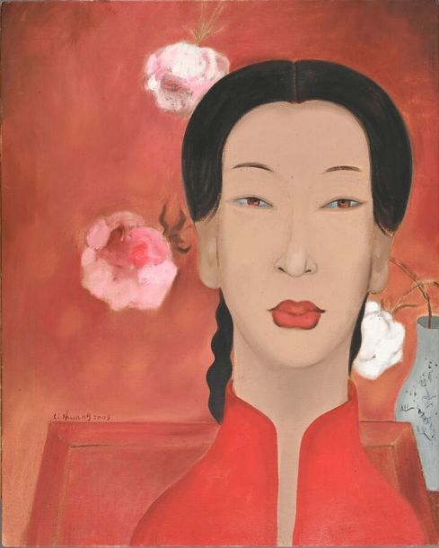 Artwork by Li Shuang, Portrait of a Woman with Flowers, Made of Oil On Canvas