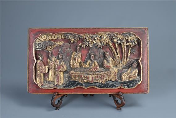 A CHINESE CARVED GILT LACQUERED PANEL by Chinese School, 19/20TH CENTURY