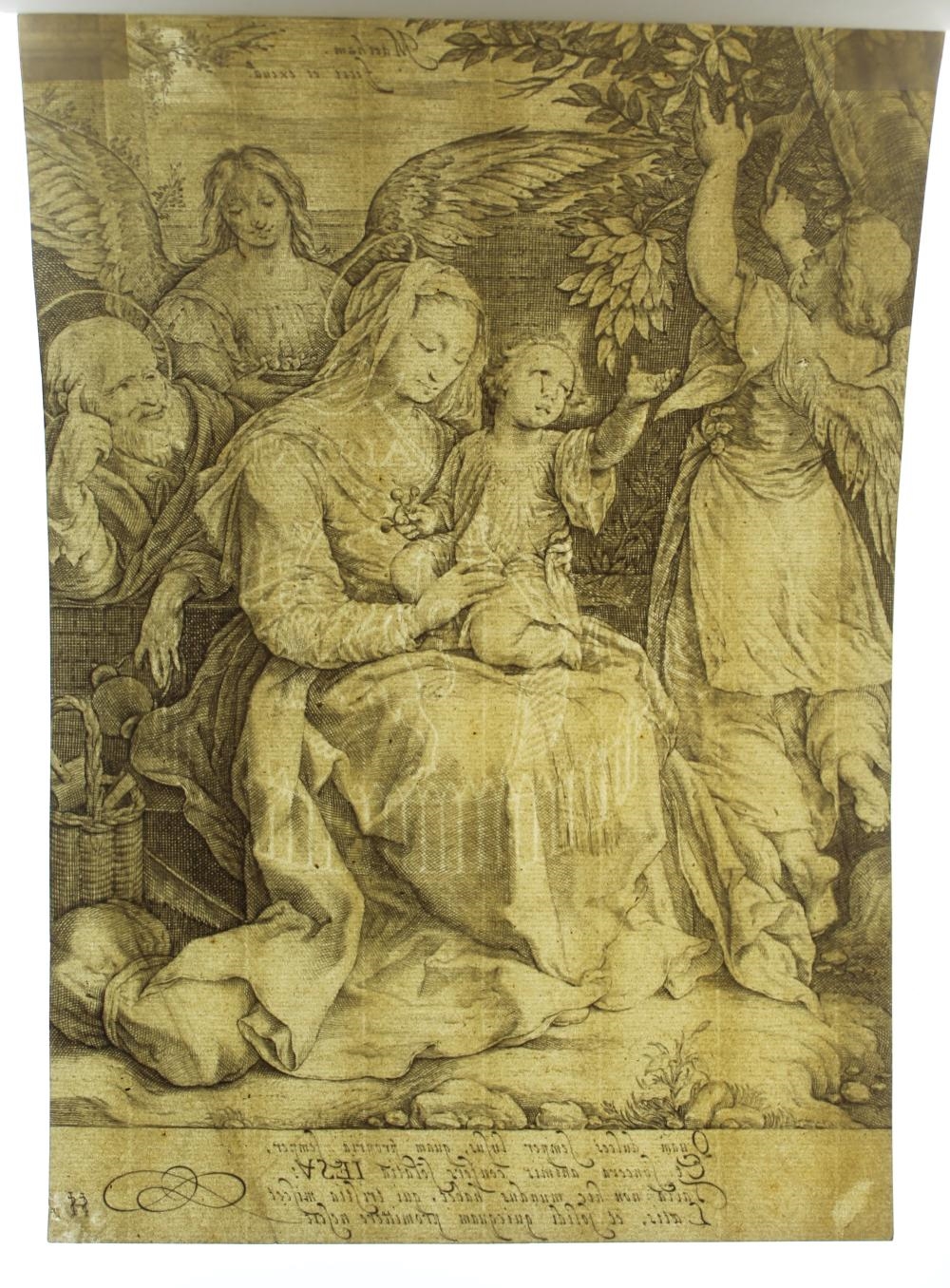 Jacob Matham | The Holy Family with two angels (1600) | MutualArt
