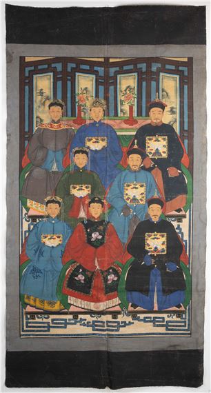 A LARGE CHINESE ANCESTOR PORTRAIT ON CANVAS