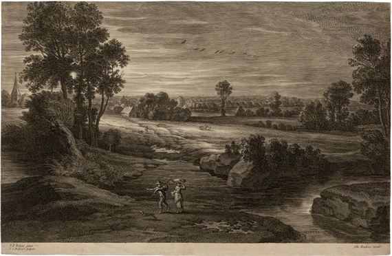 A walking couple - Rubens small landscapes by Peter Paul Rubens, circa 1638
