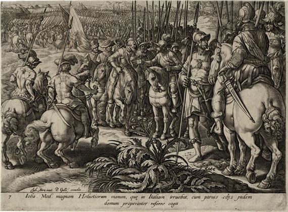 Giovanni de Medici convinces the Swiss troops to pull back by Hendrick Goltzius, 1583
