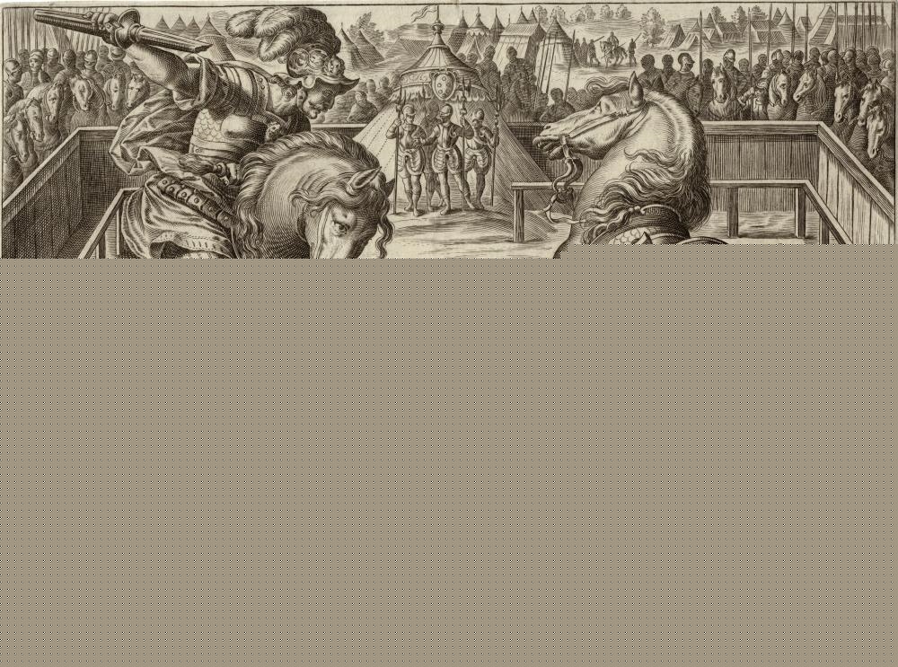 Artwork by Hendrick Goltzius, Giovanni De Medici in duel, Made of Engraving