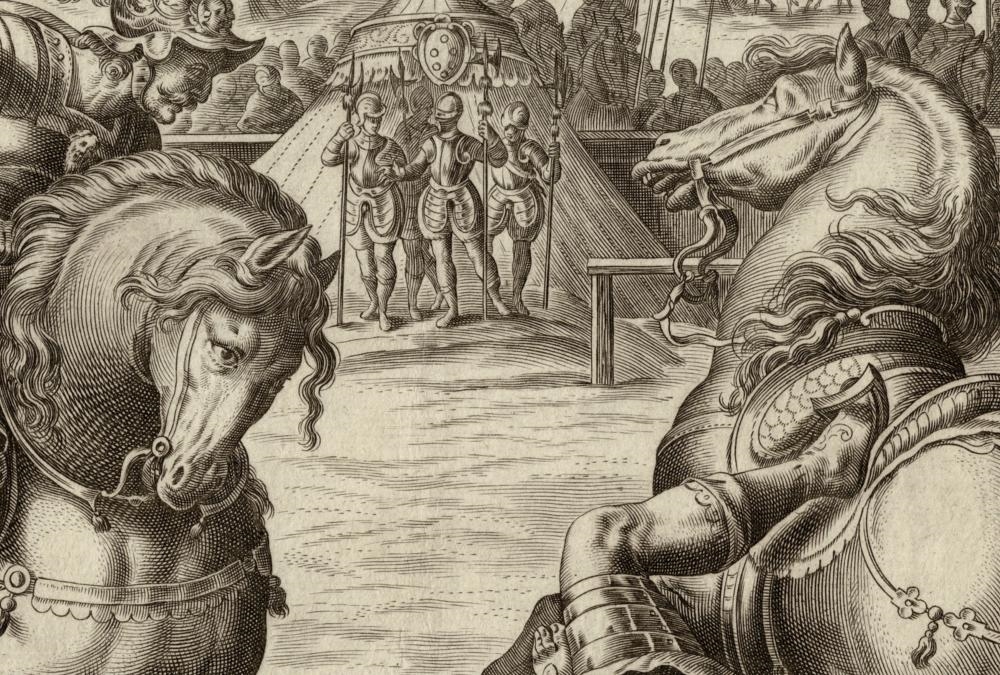 Artwork by Hendrick Goltzius, Giovanni De Medici in duel, Made of Engraving