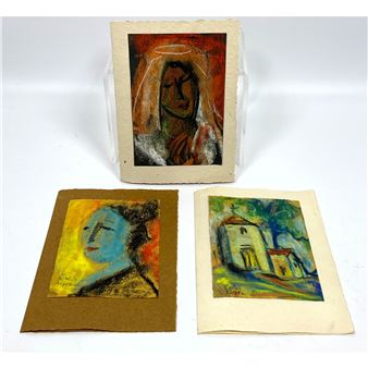 3 pc small CARLOS LOPEZ paintings on paper - Carlos Lopez
