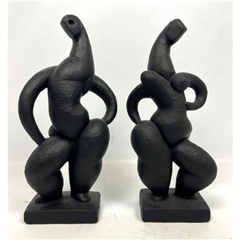 Pair Mid Century Modern Stylized Frederic Weinberg Painted Plaster Figurines Sculptures - Frederick Weinberg