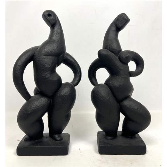 Pair Mid Century Modern Stylized Frederic Weinberg Painted Plaster Figurines Sculptures - Frederick Weinberg