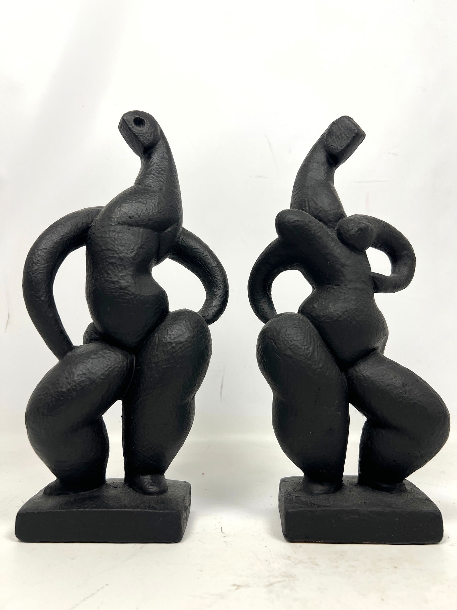 Artwork by Frederick Weinberg, Pair Mid Century Modern Stylized Frederic Weinberg Painted Plaster Figurines Sculptures, Made of Painted Plaster