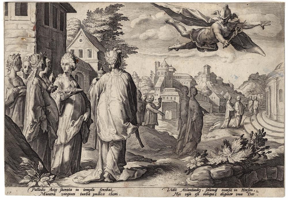 Artwork by Hendrick Goltzius, Mercury and Herse, Made of Engraving