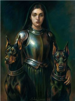 Knight Woman with Dobermans - Vira Sokolyk (ukrainian, Born 1999)