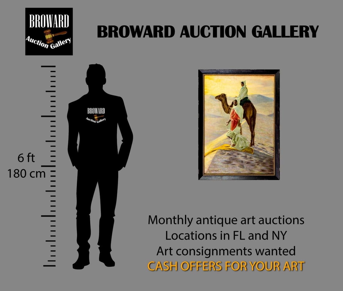 Artwork by Henry Carling, Desert Scene with Camel and Bedouins, Made of Oil On Canvas