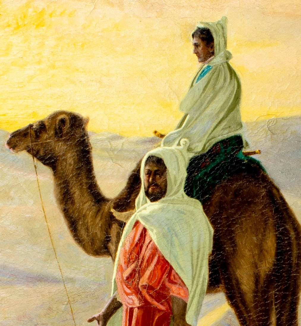 Artwork by Henry Carling, Desert Scene with Camel and Bedouins, Made of Oil On Canvas
