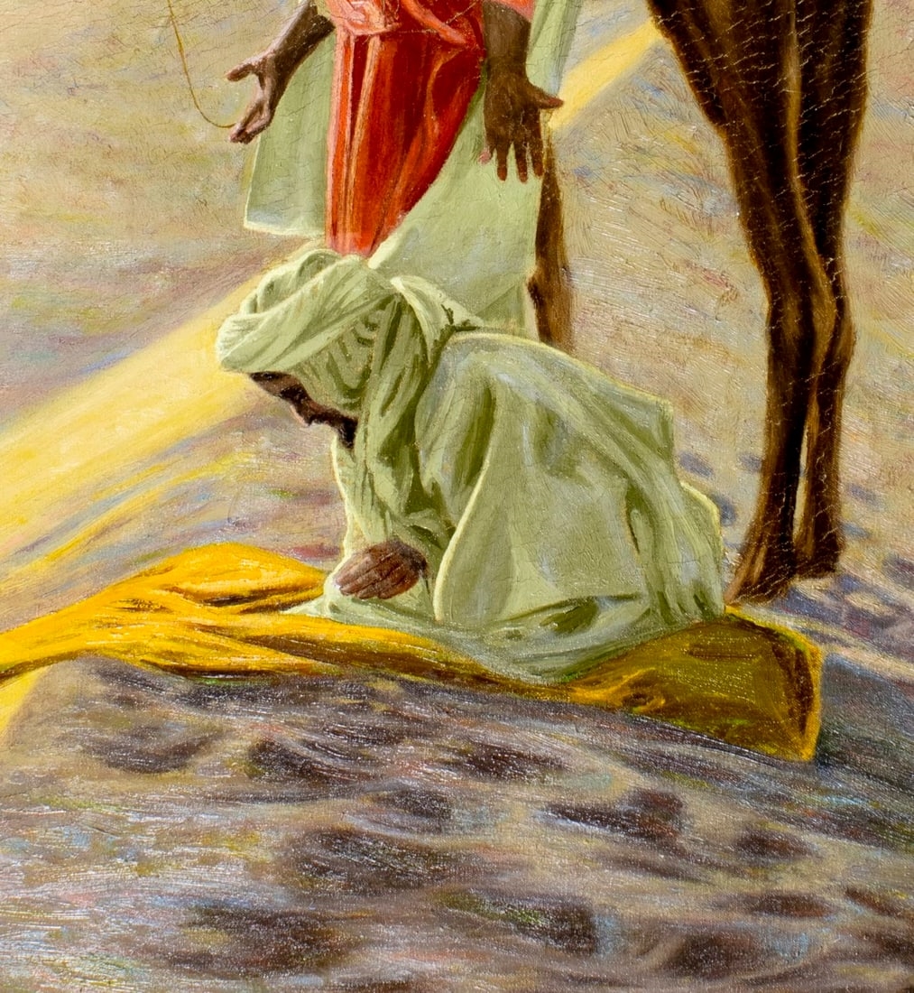 Artwork by Henry Carling, Desert Scene with Camel and Bedouins, Made of Oil On Canvas