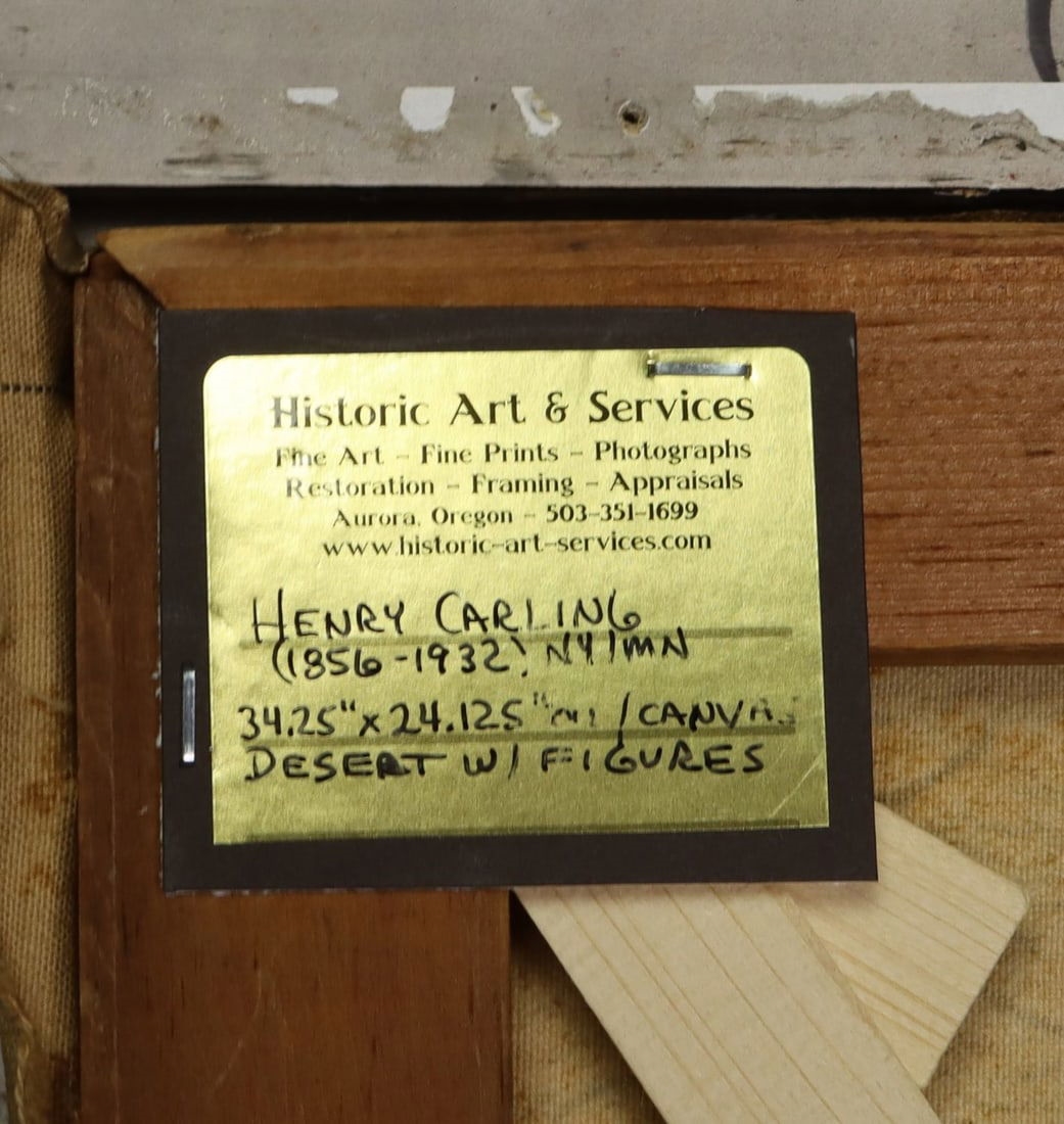 Artwork by Henry Carling, Desert Scene with Camel and Bedouins, Made of Oil On Canvas