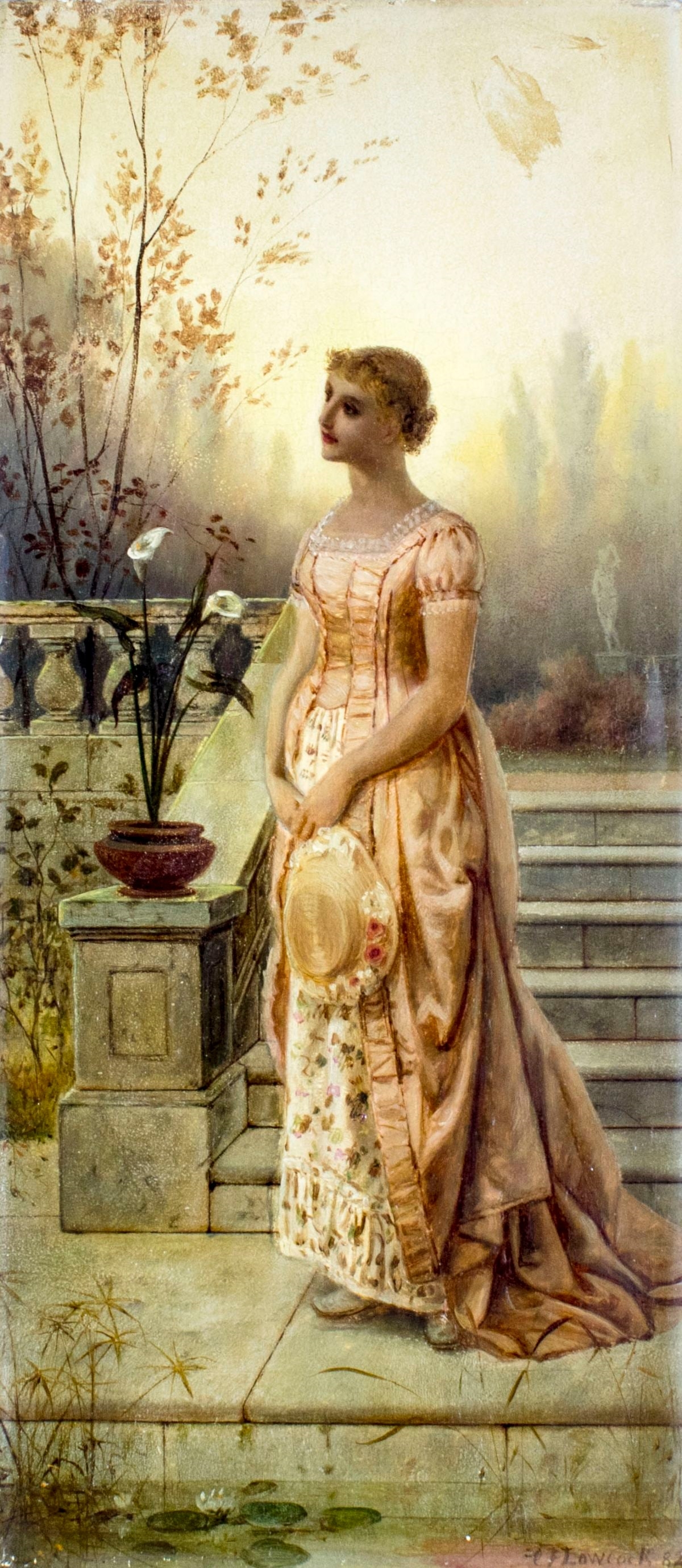 Artwork by Charles Frederick Lowcock, Lady with Hat, Made of Oil On Board