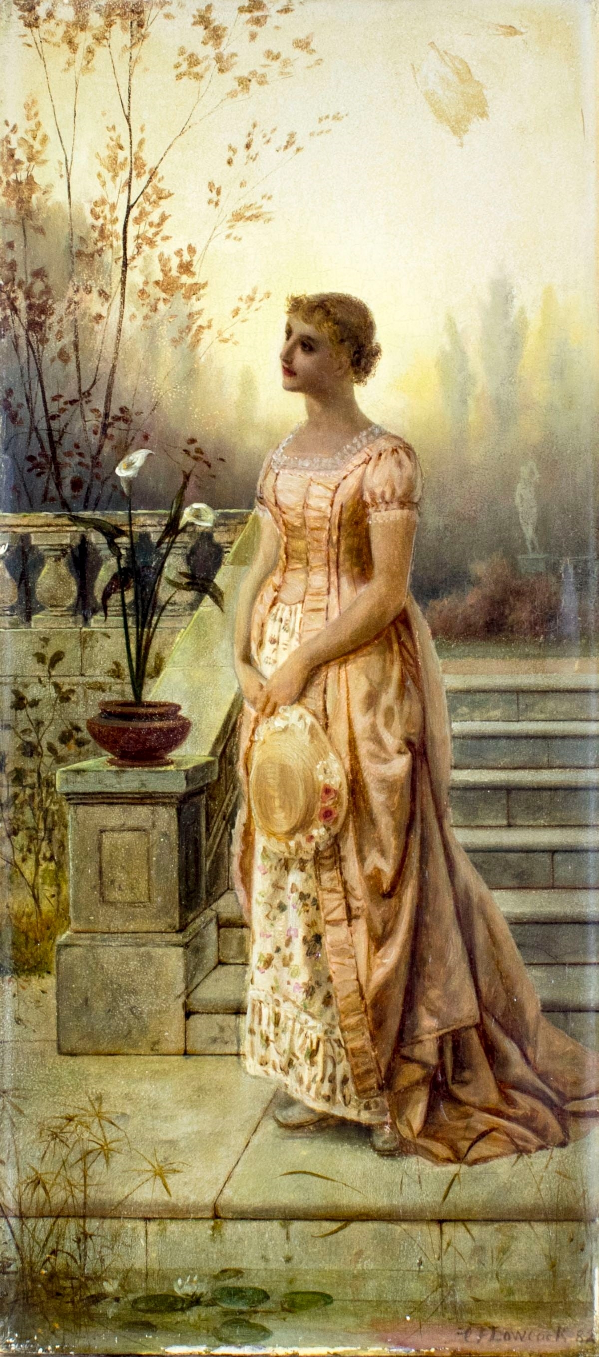 Artwork by Charles Frederick Lowcock, Lady with Hat, Made of Oil On Board