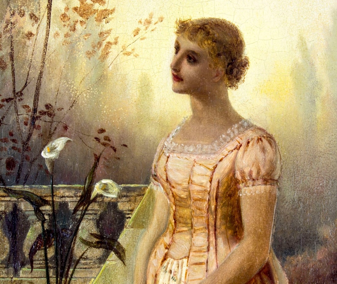 Artwork by Charles Frederick Lowcock, Lady with Hat, Made of Oil On Board