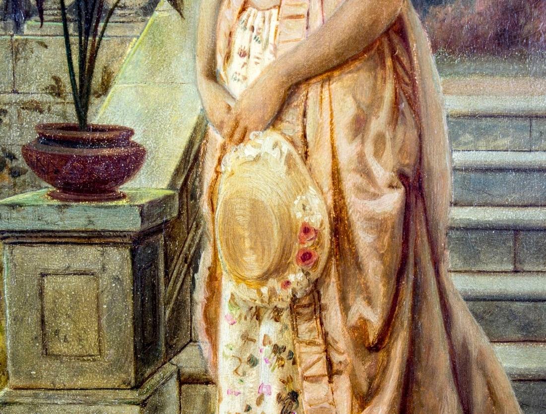 Artwork by Charles Frederick Lowcock, Lady with Hat, Made of Oil On Board