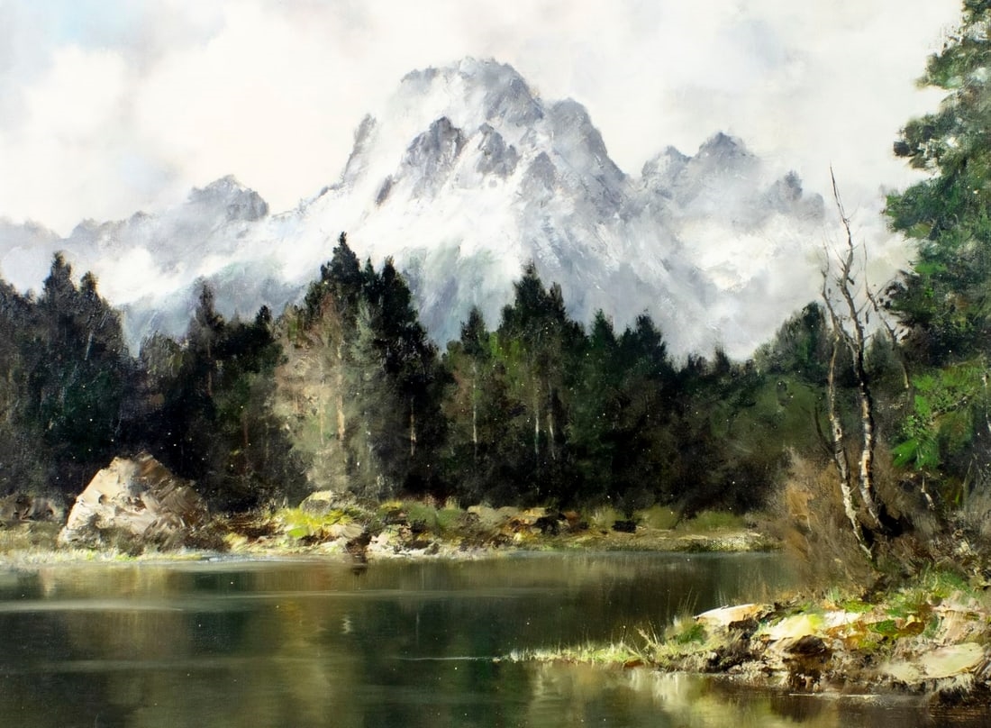 Artwork by Erich Griese, Alpine Lake Landscape, Made of Oil On Canvas