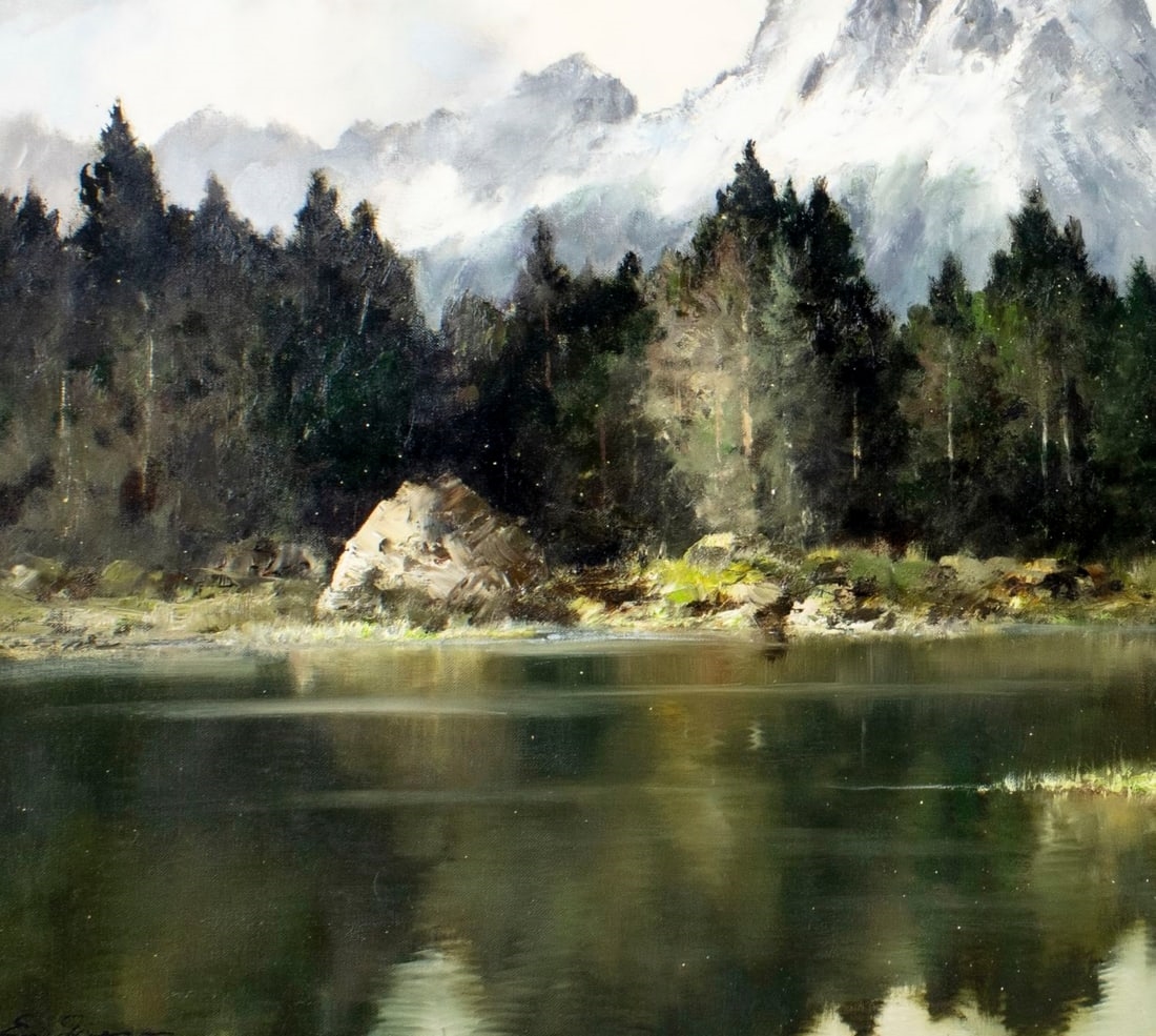 Artwork by Erich Griese, Alpine Lake Landscape, Made of Oil On Canvas