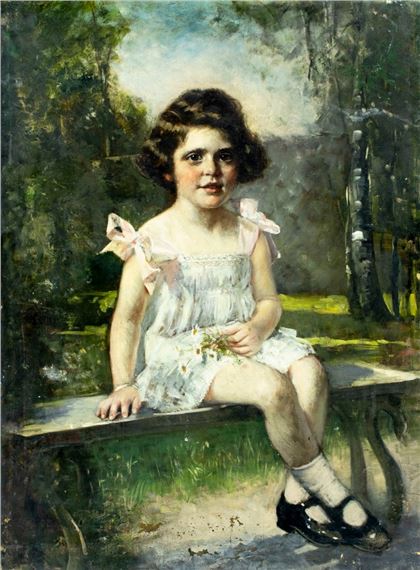 Girl with Flowers on the Bench - Bernhard Zickendraht