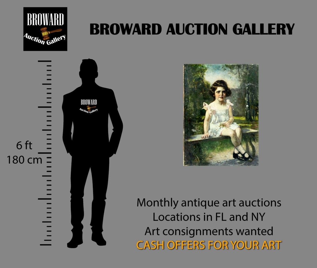 Artwork by Bernhard Zickendraht, Girl with Flowers on the Bench, Made of Oil On Board