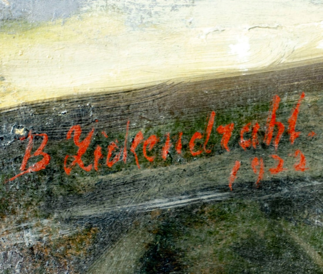 Artwork by Bernhard Zickendraht, Girl with Flowers on the Bench, Made of Oil On Board